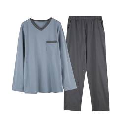 GOODSALEOK Herren Pyjama Schlafanzug, Lange Ärmel und Hose aus Baumwolle, Stilvolle und Bequeme Homewear Blau XXL von GOODSALEOK