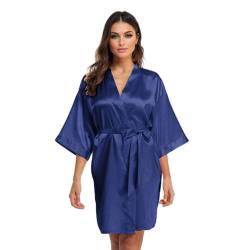 GOODSALEOK Satin Bademantel Damen Sexy Kimono Robe für Frauen V-Ausschnitt Leichtigkeit Nachtwäsche Nachthemd Marineblau M von GOODSALEOK