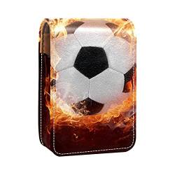 Hot Soccer Ball Feuer Flamme Sport Lipgloss Halter Lippenstift-Etui Tragbare Make-up-Tasche Reise Lippenstift Organizer Etui mit Spiegel Mini Lippenstift Aufbewahrungsbox für Frauen, Mehrfarbig, von GORDESC