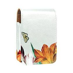 Lippenstift-Etui, tragbar, mit Spiegel, Mini-Lippenstift-Aufbewahrungsbox für Damen, Motiv: Schmetterling, Blume, Frühling, Lippenstift-Halter, Mehrfarbig, 9.5x2x7 cm/3.7x0.8x2.7 in von GORDESC