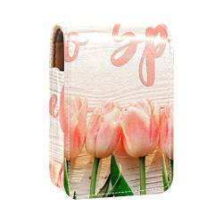 Lippenstift-Etui mit Spiegel, Hello Spring Tulip Flower Lipgloss Halter, tragbare Lippenstift-Aufbewahrungsbox, Reise-Make-up-Tasche, Mini-Leder-Kosmetiktasche, hält 3 Lippenstifte, Mehrfarbig, von GORDESC