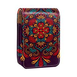 Lippenstift-Etui mit Spiegel, Mandala, Boho, indischer Lipgloss-Halter, tragbare Lippenstift-Aufbewahrungsbox, Reise-Make-up-Tasche, Mini-Leder-Kosmetiktasche, hält 3 Lippenstifte, Mehrfarbig, 9.5x2x7 von GORDESC