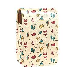 Lippenstift-Etui mit Spiegel, Sommer, Meer, Urlaub, Muster, Lipgloss-Halter, tragbare Lippenstift-Aufbewahrungsbox, Reise-Make-up-Tasche, Mini-Leder-Kosmetiktasche für 3 Lippenstifte, Mehrfarbig, von GORDESC