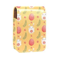 Lippenstift-Etui mit Spiegel, niedliches Cartoon-Hase und Ei-Gelb, Lipgloss-Halter, tragbare Lippenstift-Aufbewahrungsbox, Reise-Make-up-Tasche, Mini-Leder-Kosmetiktasche, für 3 Lippenstifte, von GORDESC