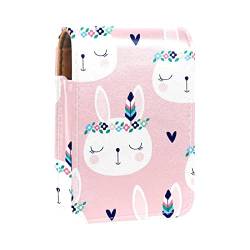 Make-up-Lippenstift-Etui für draußen, Osterhase, Liebe, Blumenmuster, tragbarer Lippenstift-Organizer mit Spiegel, Mini-Make-up-Tasche, für bis zu 3 Lippenstifte, Mehrfarbig, 9.5x2x7 cm/3.7x0.8x2.7 in von GORDESC