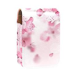 Make-up-Lippenstift-Etui für draußen, schönes rosa Kirschblütenmuster, tragbarer Lippenstift-Organizer mit Spiegel, Mini-Make-up-Tasche für bis zu 3 Lippenstifte, Mehrfarbig, 9.5x2x7 cm/3.7x0.8x2.7 in von GORDESC