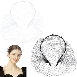 GORGECRAFT 2 Farben 1920s Flapper Fascinator Mesh Schleier Stirnband Funkelnde Kristall Strass Pailletten Braut Hochzeit Teeparty Spitzenkopfschmuck Kopfschmuck Mit Schwarzem Haarreifen Schwarz Weiß von GORGECRAFT