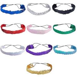 GORGECRAFT Pailletten-Stirnbänder, elastisch, dehnbar, verstellbar, glitzernd, modisch, für Damen, 10 Farben, 10 Stück, mehrfarbig von GORGECRAFT