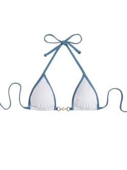 GORGLITTER Bikini Top Damen Triangel Bikini-Oberteil Neckholder Badetop Strandtop Bikinioberteil Blau und Weiß XL von GORGLITTER