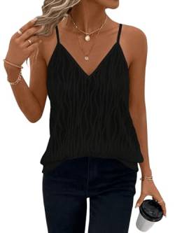 GORGLITTER Cami Top Damen Ärmellos Top V Ausschnitt Oberteil Spaghettiträger Tops Sommer Shirt Casualshirt Schwarz S von GORGLITTER