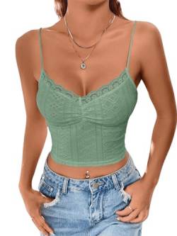 GORGLITTER Cami Top Mit Spitze Damen Crop Top Sexy Spitzen Top Bauchfreie Tops Mit Rüschen Minzgrün M von GORGLITTER