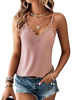 GORGLITTER Cami Top Mit Spitze Damen Spitze Top V Ausschnitt Oberteil Spaghettiträger Top Sexy Sommer Shirt Grau-Rosa S von GORGLITTER