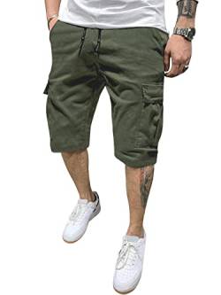 GORGLITTER Cargo Shorts Herren Cargoshort Kurze Hosen Sommer Cargo-Shorts Klassische Hose Freizeitshort mit Pattentasche Armeegrün L von GORGLITTER