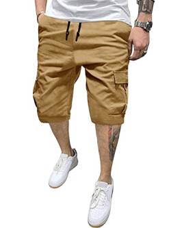 GORGLITTER Cargo Shorts Herren Cargoshort Kurze Hosen Sommer Cargo-Shorts Klassische Hose Freizeitshort mit Pattentasche Kamel XXL von GORGLITTER