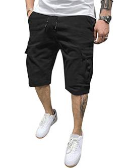 GORGLITTER Cargo Shorts Herren Cargoshort Kurze Hosen Sommer Cargo-Shorts Klassische Hose Freizeitshort mit Pattentasche Schwarz L von GORGLITTER