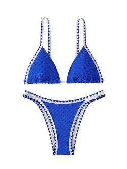 GORGLITTER Damen Bikini Set 2-teiliger Bademode Boho Farbblock Badeanzug Triangel Swimmsuit Sets Königsblau M von GORGLITTER