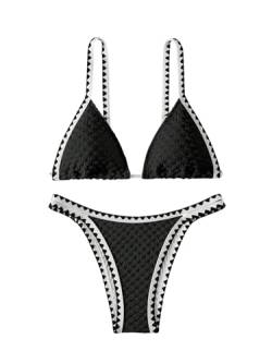 GORGLITTER Damen Bikini Set 2-teiliger Bademode Boho Farbblock Badeanzug Triangel Swimmsuit Sets Schwarz M von GORGLITTER