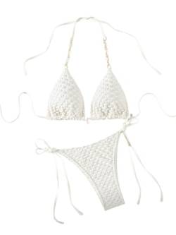 GORGLITTER Damen Bikini Set Neckholder Triangel Bikini Bauchweg Zweiteiliger Bademode Swimmsuit mit Knoten Hose Aprikosenfarben XS von GORGLITTER