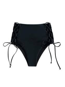 GORGLITTER Damen Bikini Unterteil Einfarbig Bikinihose Bikini Bottom mit Knoten Bikinislip Schwarz L von GORGLITTER