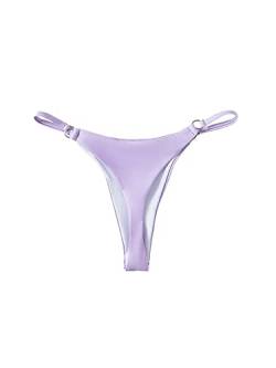 GORGLITTER Damen Bikini Unterteil Tanga Bikinihose Bikini Bottom mit Ring Bindung Bikinislip Mauve Lila XL von GORGLITTER