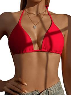 GORGLITTER Damen Bikinioberteil Triangel Bikinis Neckholder Bikini Oberteil Swimwear Triangel Bikinitop mit Knoten Rot S von GORGLITTER