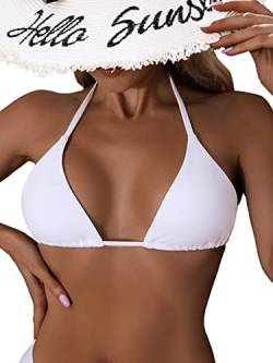 GORGLITTER Damen Bikinioberteil Triangel Bikinis Neckholder Bikini Oberteil Swimwear Triangel Bikinitop mit Knoten Weiß S von GORGLITTER