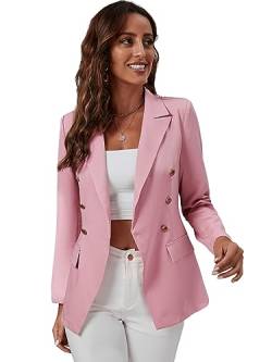 GORGLITTER Damen Blazer Elegant Cardigan Open Front Casual Revers Herbst Jacke Lang Zweireiher Büro Blazers Rosa M von GORGLITTER