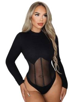 GORGLITTER Damen Body Mesh Bodysuit Schmal Oberteil Frühling Bodys Party Bodies Netzstoff Bodys Schwarz S von GORGLITTER