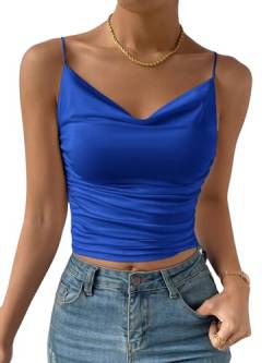 GORGLITTER Damen Cami Top Sexy Drapiertes Top Elegantes Oberteil Ärmellos Crop Tops Damen Mit Rüschen Königsblau M von GORGLITTER