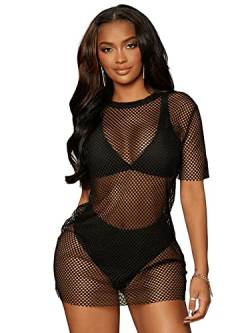 GORGLITTER Damen Cover-Up Kleid transparentes Netz Strandkleid Bikini Cover-Up Durchsichtig Strandtunika Spa Schwimmbad Schwarz M von GORGLITTER