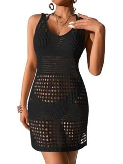 GORGLITTER Damen Cover-up Kleid Haken Strandkleid Strandponcho Crochet Sommerkleid Badekleid Strand Abdeckungs ohne Bikini Schwarz S von GORGLITTER