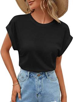 GORGLITTER Damen Crop Top Rundkragen Bauchfrei Oberteil Kurzarmshirt Cropped T-Shirts mit Fledermausärmeln Schwarz XL von GORGLITTER