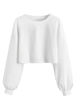 GORGLITTER Damen Crop Top Rundkragen Bauchfrei Oberteil Langarmshirt Cropped Pullover Weiß L von GORGLITTER