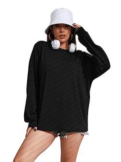 GORGLITTER Damen Drop Shoulder T-Shirt Übergröße Langarmshirt Lässig Pullover Rundkragen Herbstshirt Schwarz L von GORGLITTER