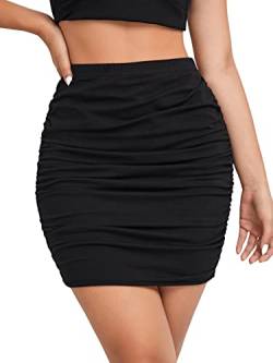 GORGLITTER Damen Figurbetonter Rock Elastischer Bund Minirock Bodycon Hohe Taille Röcke Enger Rock mit Rüschen Schwarz XL von GORGLITTER