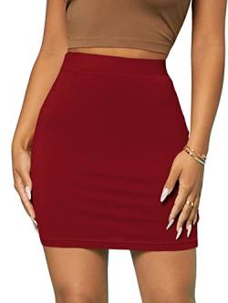 GORGLITTER Damen Figurbetonter Rock Elastischer Bund Minirock Bodycon Sommerrock Röcke Enger Rock Bordeaux S von GORGLITTER