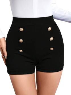 GORGLITTER Damen Hohe Taille Shorts Kurze Hose Stretch Short Nachtclub Hosen mit Knopfleiste Schwarz XS von GORGLITTER