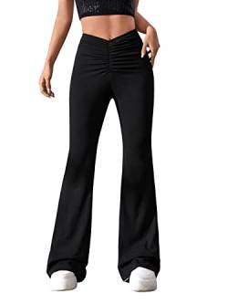 GORGLITTER Damen Hose Schlaghose Casualhose Lange Pants Jogginghose Sweathose Elastischer Bund mit Geraffter Taille Schwarz M von GORGLITTER