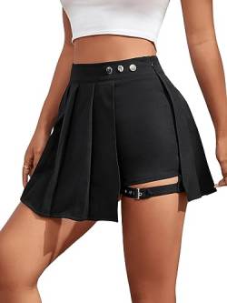 GORGLITTER Damen Hosenrock Kurze Hose Culottes Hosen Casual Minirock Asymmetrisch Röcke mit Schnalle Schwarz L von GORGLITTER
