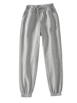 GORGLITTER Damen Jogginghose elastischer Bund Sporthose Sweathose Casual Hosen Laufenhosen Lange Sportliche Hose mit Taschen Hellgrau XS von GORGLITTER