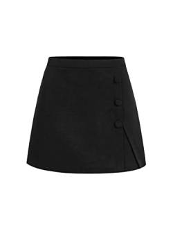 GORGLITTER Damen Minirock Röcke Elegant Sommerrock Hohe Taille Rock Rockabilly Vintage Retro Miniskirt mit Knöpfen Schwarz M von GORGLITTER