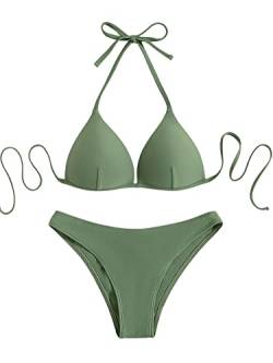 GORGLITTER Damen Push Up Bikini Sets Triangel Bademode Neckholder Swimsuit Zweiteiligwe Badeanzug Armeegrün L von GORGLITTER