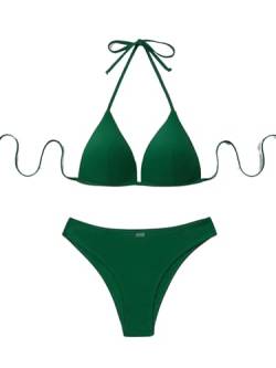 GORGLITTER Damen Push Up Bikini Sets Triangel Bademode Neckholder Swimsuit Zweiteiligwe Badeanzug Grün L von GORGLITTER