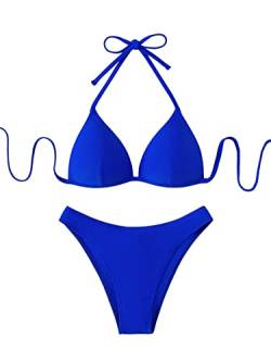 GORGLITTER Damen Push Up Bikini Sets Triangel Bademode Neckholder Swimsuit Zweiteiligwe Badeanzug Königsblau S von GORGLITTER