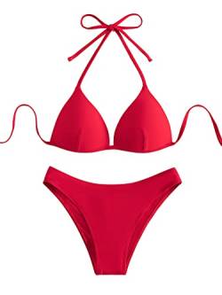 GORGLITTER Damen Push Up Bikini Sets Triangel Bademode Neckholder Swimsuit Zweiteiligwe Badeanzug Rot L von GORGLITTER