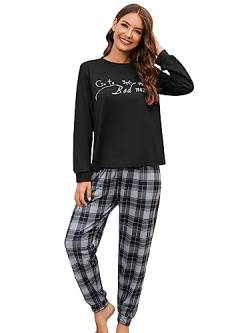 GORGLITTER Damen Pyjama Set Langarm Tops und Hosensets Schlafanzug Set Zweiteilig Sleepwear Schlafanzüge Schwarz und Weiß S von GORGLITTER