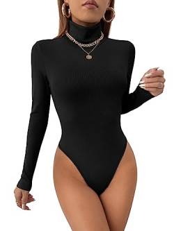 GORGLITTER Damen Rollkragen Bodysuits Casual Bodies Schmaler Langarm Bodys Basic Oberteil Schwarz L von GORGLITTER