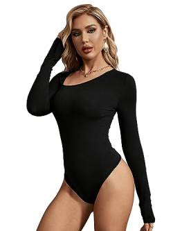 GORGLITTER Damen Schmale Bodysuits Asymmetrischer Ausschnitt Bodies Langarm Body Stretch Oberteil Schwarz M von GORGLITTER