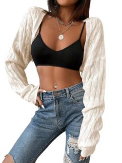 GORGLITTER Damen Super Cropped Strick Cardigan Langarm Bolero Tops Sweater Open Front Jacke Strickbolero Aprikosenfarben XS von GORGLITTER