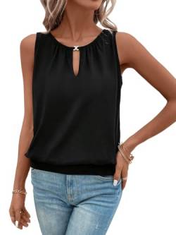 GORGLITTER Damen Tank Top Elegant Sommer Bluse Ärmellos Oberteil Cut Outs Sommertop Casualtop Büro Tops Schwarz M von GORGLITTER